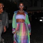 Jodie Turner-Smith Stuns in Colorful Purple, Blue, and Green Plaid Marrakshi Life Ensemble at Chateau Marmont